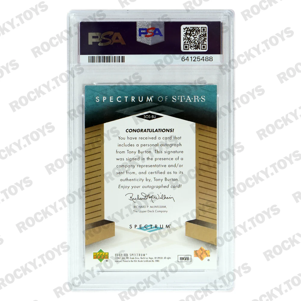 2007 UPPER DECK TONY BURTON SPECTRUM OF STARS SIGNED PSA/DNA CARD EX-MT 6 AUTO GEM MINT 9 - Image 2