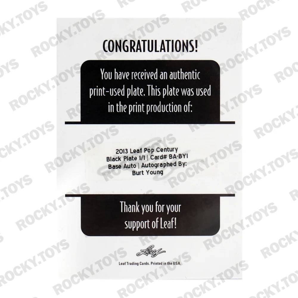 2013 LEAF POP CENTURY SIGNATURES BURT YOUNG BA-BYI BLACK PLATE 1/1 - Image 2